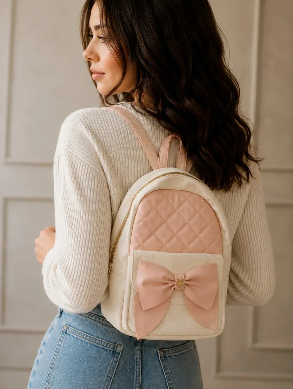 Betsey Johnson Blush Pink Bow Mini Backpack Purse Quilted Faux LeatherFeminine - Picture 1 of 7